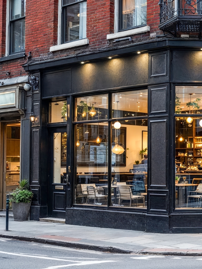 Façade d’un café commercial peinte au pistolet